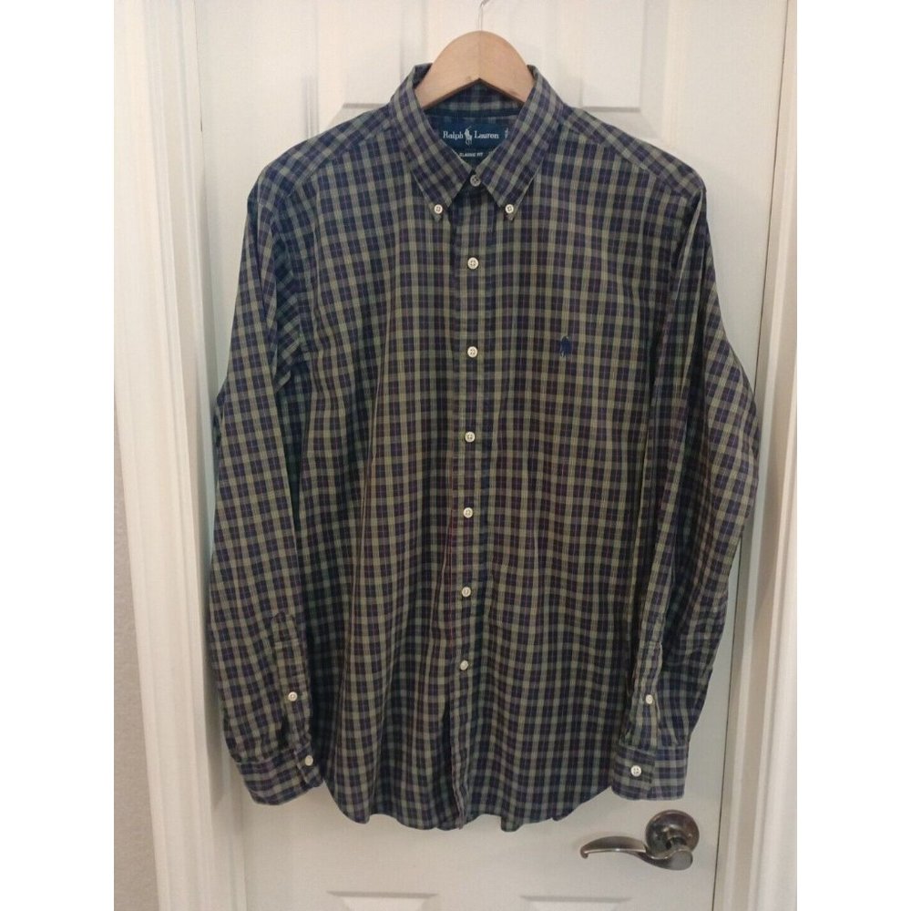 Men's Ralph Lauren Plaid Button Down Embroidered Logo Career Shirt Size Large